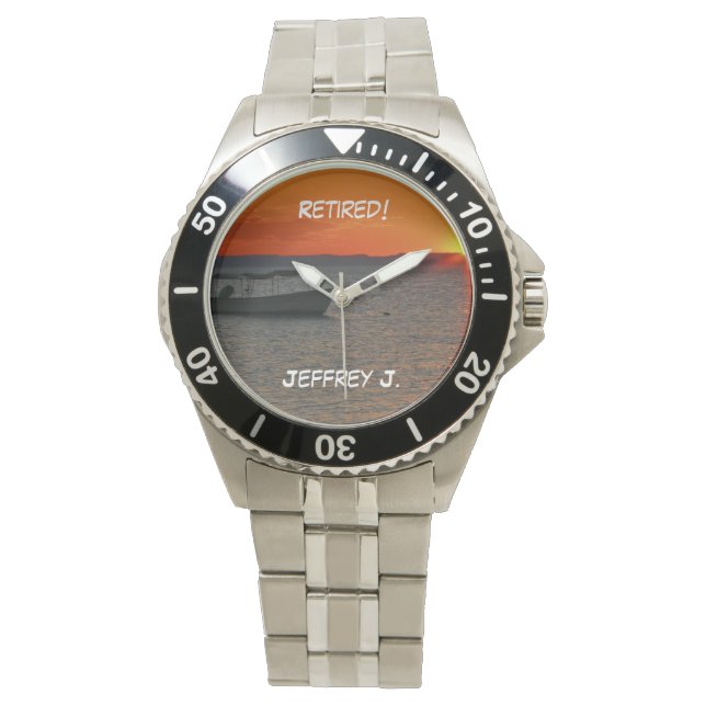 Montre Retraité ! Bateau de pêche, Retraite en acier inox (devant)