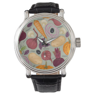 Montre Rétro arrière - plan des légumes frais