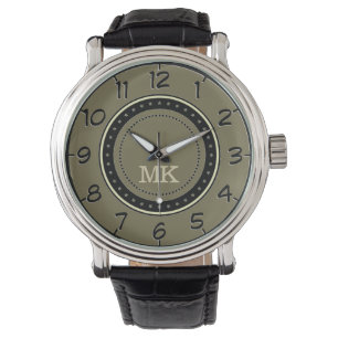 Montre Retro Khaki Loden Green Custom Initial Monogramme