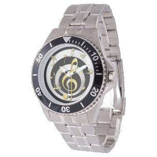 Montre Rétro or de l'effet 3D et notes musicales