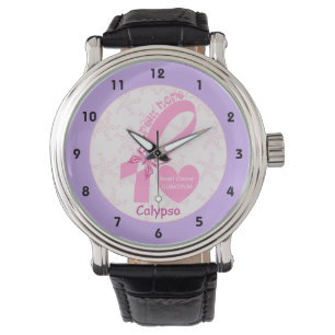 Montre Ribbon rose Survivant du cancer du sein et bordure