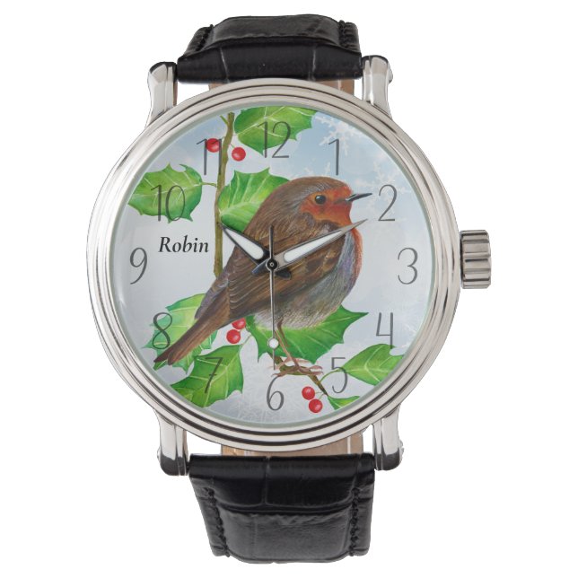 Montre Robin Bird sur la peinture à l'aquarelle Holly (devant)