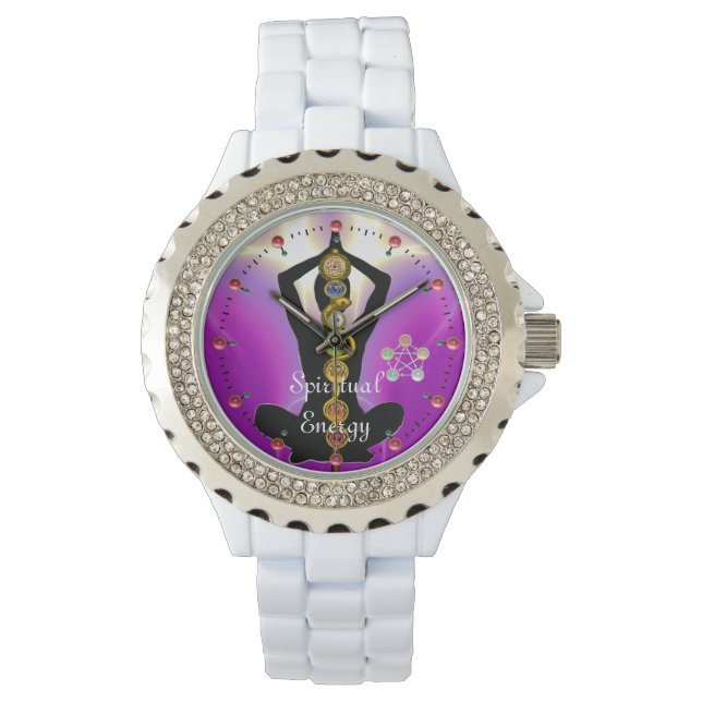 Montre RODE D'ASCLEPIUS 7 CHAKRAS, YOGA LOTUS POSE rose (devant)
