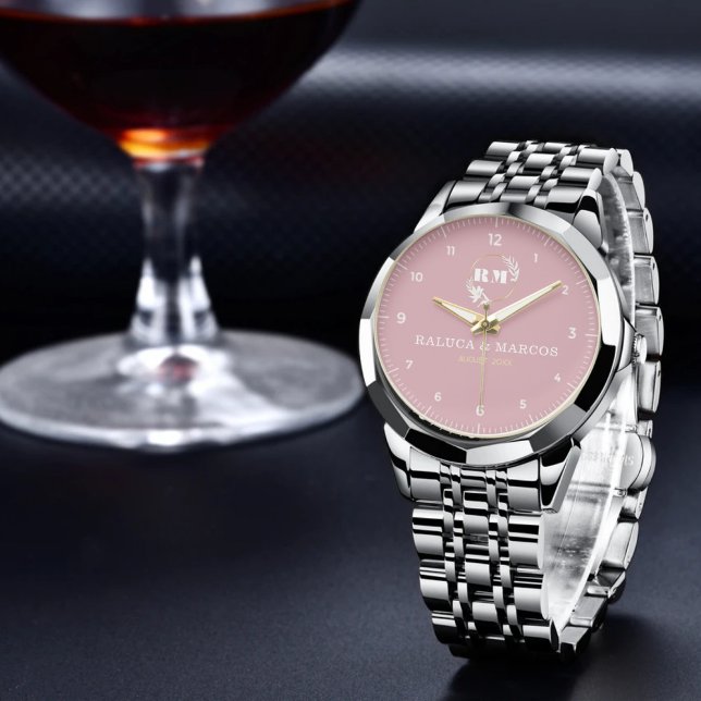 Montre Romantic Boho Monogram Custom Initials & Date (Créateur téléchargé)