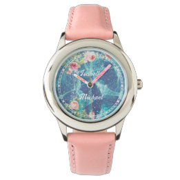 Montre Romantique bleu customisé noms de couple
