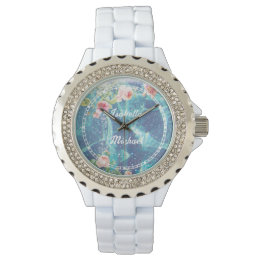 Montre Romantique bleu customisé noms de couple