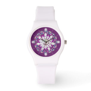Montre Rosace rouge cardinale et flocon de neige