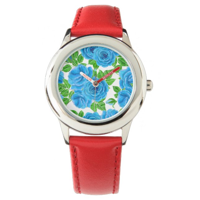 Montre Rose bleu aquarelle motif transparent (devant)