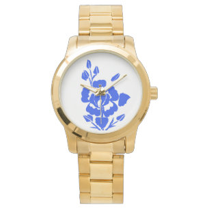 Montre Rose bleu Silhouette Gold Band Dames Watch