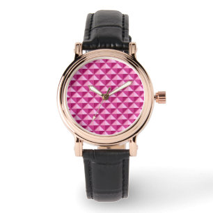 Montre Rose chaud, look émail, grille cloutée