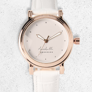 Montre Rose clair monogramme Minimaliste moderne Femini