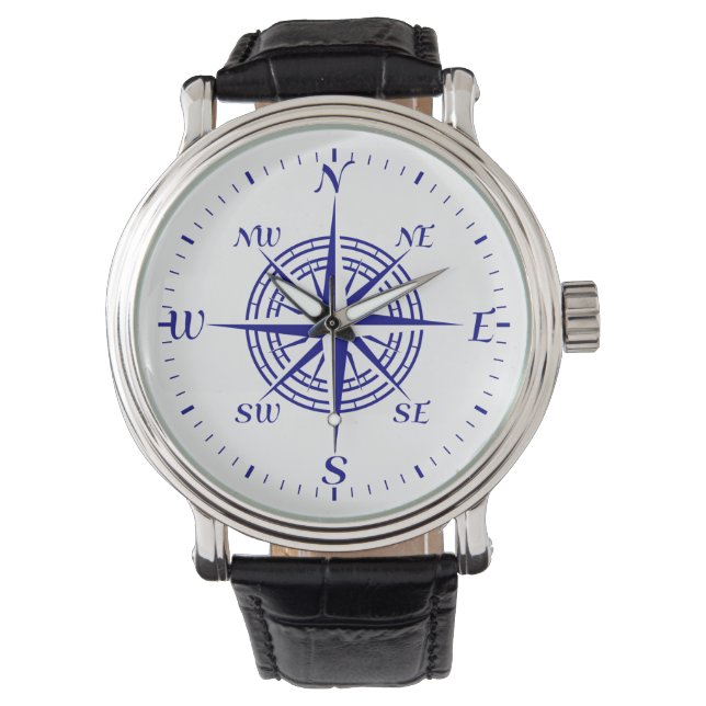 Montre Rose de boussole bleu marine (devant)