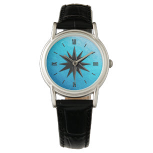Montre Rose de boussole d'onyx - arrière - plan en verre