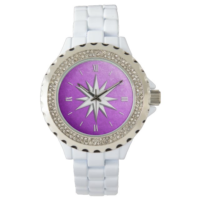 Montre Rose de boussole ivoire - arrière - plan améthyste (devant)