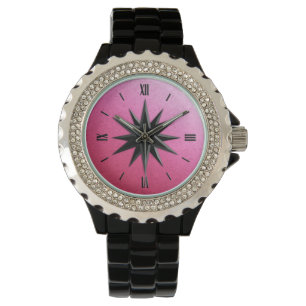 Montre Rose de boussole Onyx - arrière - plan de quartz r