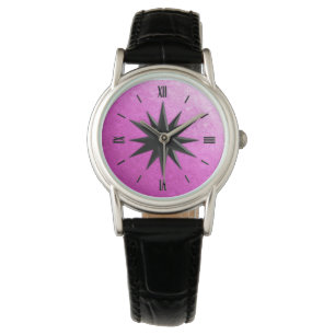 Montre Rose de boussole Onyx - arrière - plan de verre or