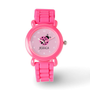 Montre rose de coccinelle personnalisée avec le