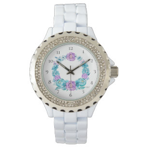 Montre *~* Rose de plage Turquoise Magenta Flower Wreath