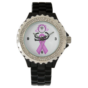 Montre rose d'étreinte de ruban de cancer du sein