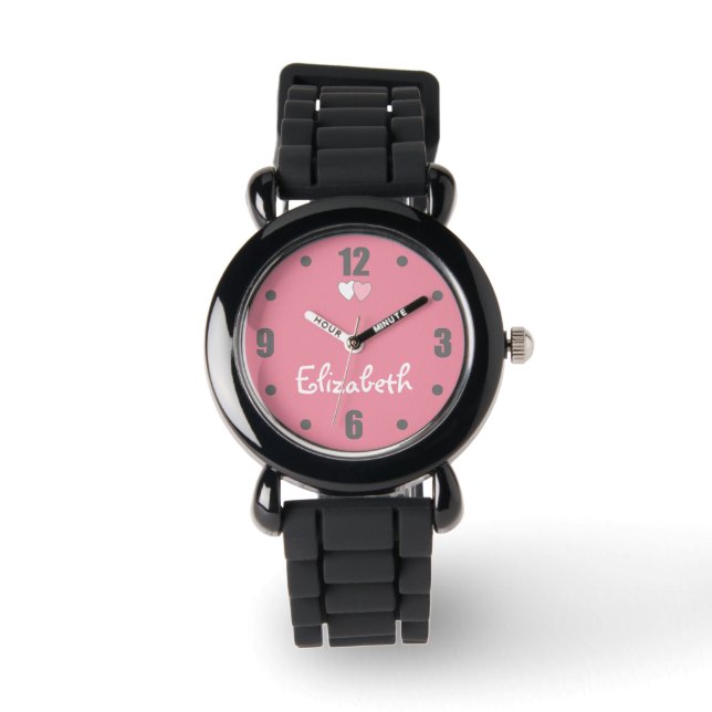 Montre Rose et gris avec le coeur et le nom (Recto)