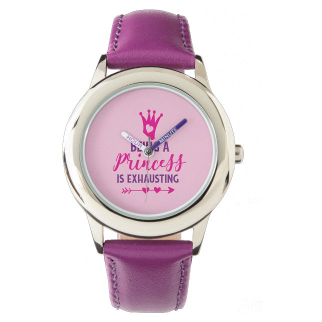 Montre Rose et violet Être une princesse est épuisant (devant)