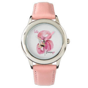 Montre Rose exotique moderne Flamant rose Aquarelle