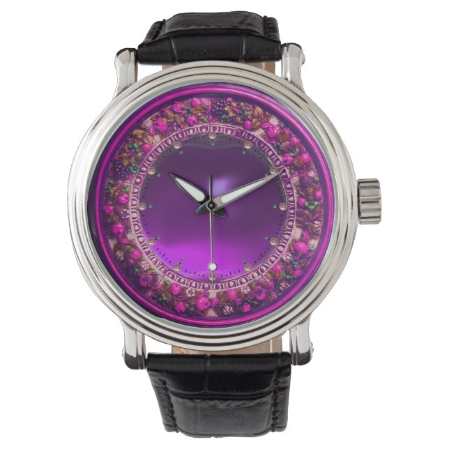 MONTRE ROSE FLORENTINE COURONNE FLORALE, FUCHSIA PURPLE G (devant)