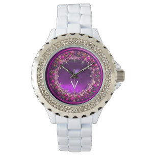 MONTRE ROSE FLORENTINE COURONNE FLORALE URPLE GEM MONOGRA
