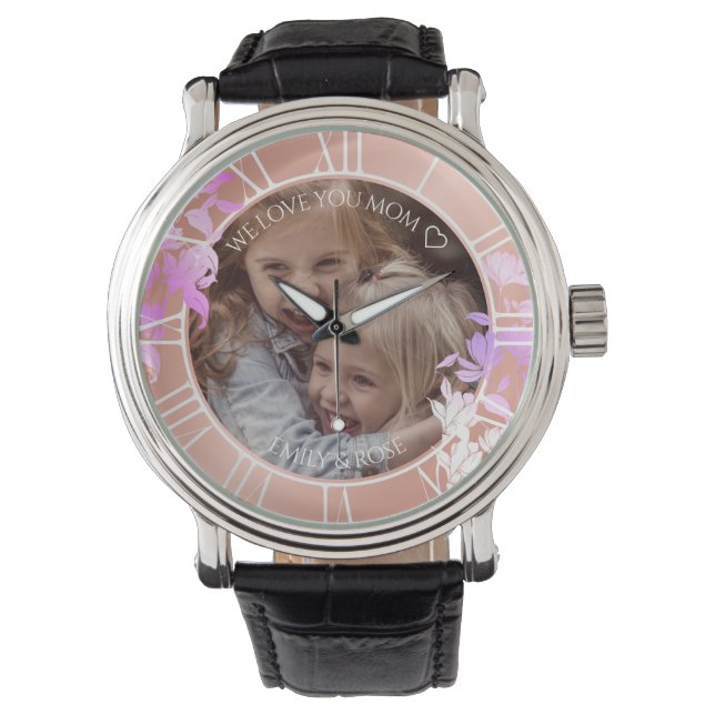 Montre Rose Gold Floral Custom Enfants Modèle photo (devant)