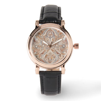 Montre Rose Gold Mozaik Motif avec Dessin de Perle Art,