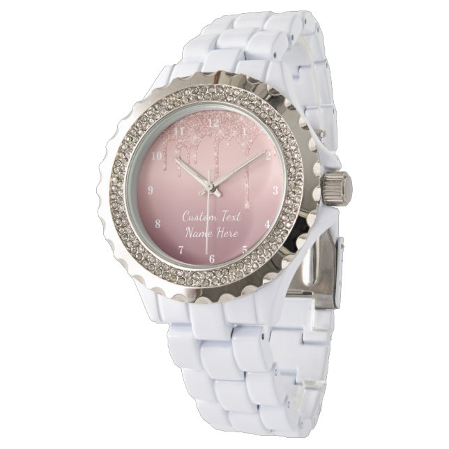 Montre Rose Gold Parties scintillant personnalisé Nom du  (Incliné)