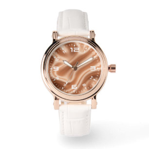 Montre Rose Gold Satin Soie Motif Abstrait Luxe