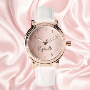 Montre Rose or nom script élégant