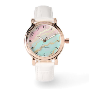 Montre Rose Pâle Menthe Or Luxe Collection Populaire