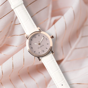 Montre Rose Pâle Uni Couleur Nom Personnalisé Minimaliste