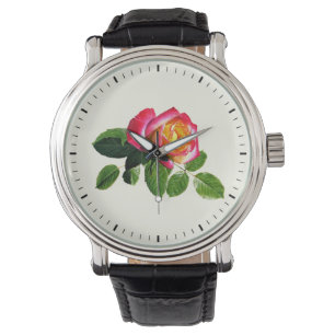 Montre Rose rouge avec centre jaune doré