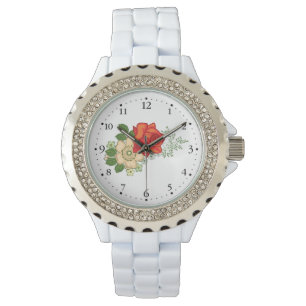 Montre Rose rouge et Marguerite visage d'horloge 1 Noir