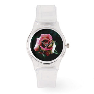 Montre Rose rouge peinte à l'huile