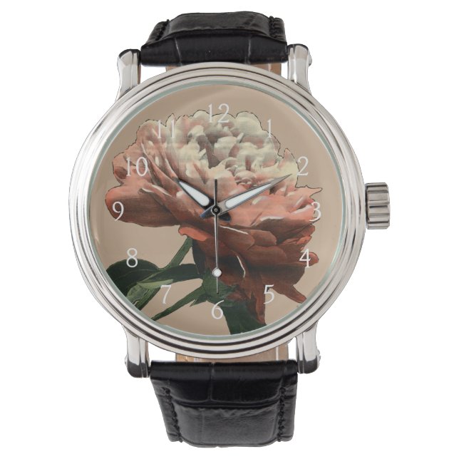 Montre Rose rouge rubis aux accents blancs (devant)