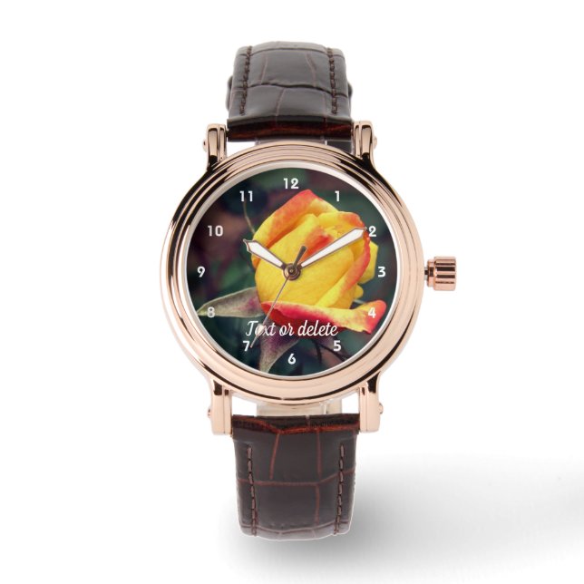 Montre Rosebud Jaune Avec Points Forts Rouges Personnalis (Recto)