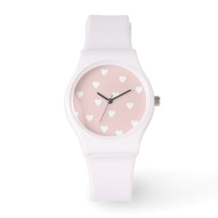 Montre Rosée avec Coeurs Blancs