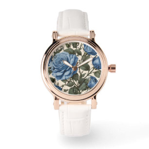 Montre Roses Bleus Et Feuilles Verts,