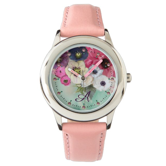 MONTRE ROSES DE FUCHSIA ROSE BLANCHE, MONOGRAMME DES FLEU (devant)