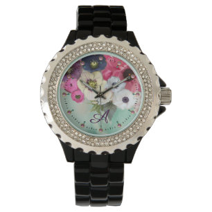 MONTRE ROSES DE FUCHSIA ROSE BLANCHE, MONOGRAMME DES FLEU