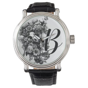 Montre Roses et papillons de nuit - Monogramme noir