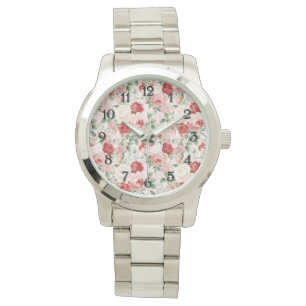 Montre Roses Florales Roses Crème Rouge Rose