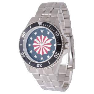 Montre Rosette Patriotique Rouge Blanc Bleu Étoiles Rayur