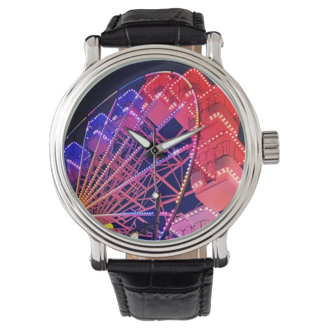 Montre Roue Ferris bleue et rouge (devant)