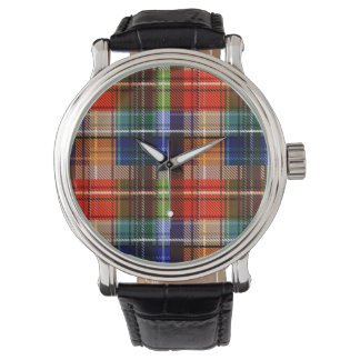Montre Rouge Bleu Vert Jaune Carreaux Tartan Design