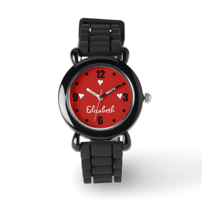Montre Rouge et noir avec le coeur et le nom (Recto)
